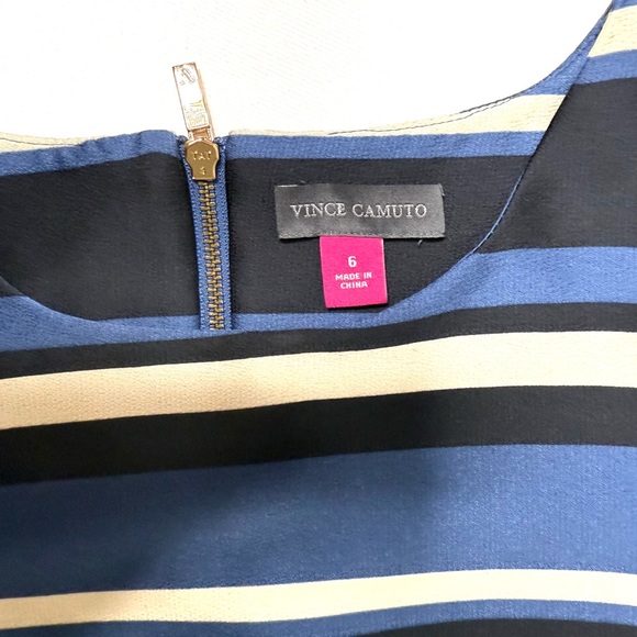 Vince Camuto Navy and Cream Striped Short Sleeve Sheath Dress Size 6 - Picture 4 of 6